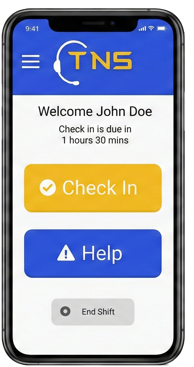 TNS Safety Check-In App Interface